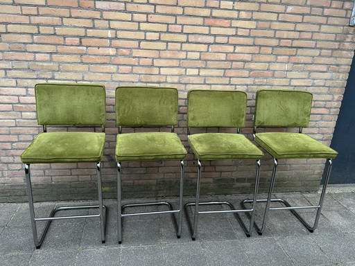 4x Pure Ribbed Fabric Barstools with Chrome Frame