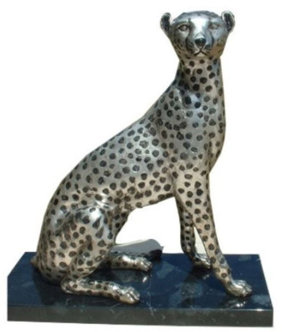 Image 1 of Brons zilveren Cheetah beeld op de uitkijk beeld
