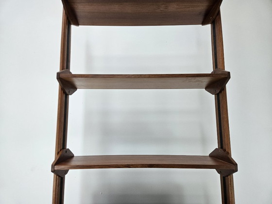 Image 1 of 1960s teak floor/sky bookcase with shelves and compartment