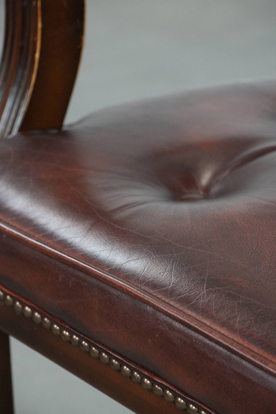 Image 1 of Dark brown cowhide Chesterfield desk/dining room/side chair in English style in a luxury color