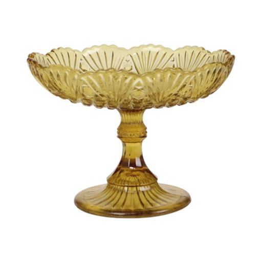 Art Deco Amber Tall Fruit Bowl Depression Glass 17cm – tafelaccessoires