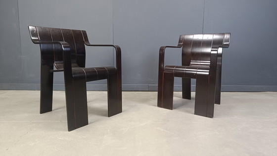 Image 1 of Ensemble de 6 chaises de salle à manger vintage en bandes par Gijs Bakker pour Castelijn, 1970