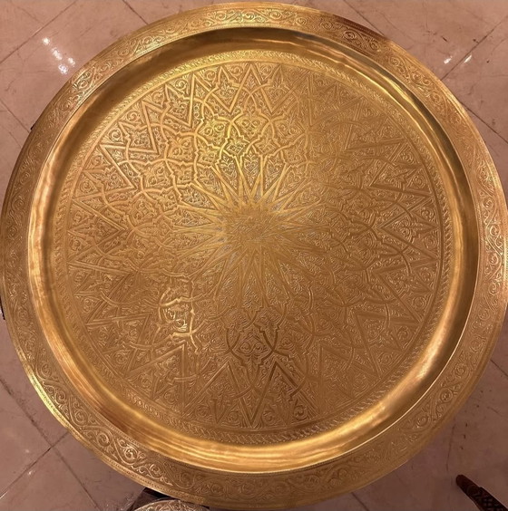 Image 1 of Traditional Moroccan handcrafted gilded table in wood and brass