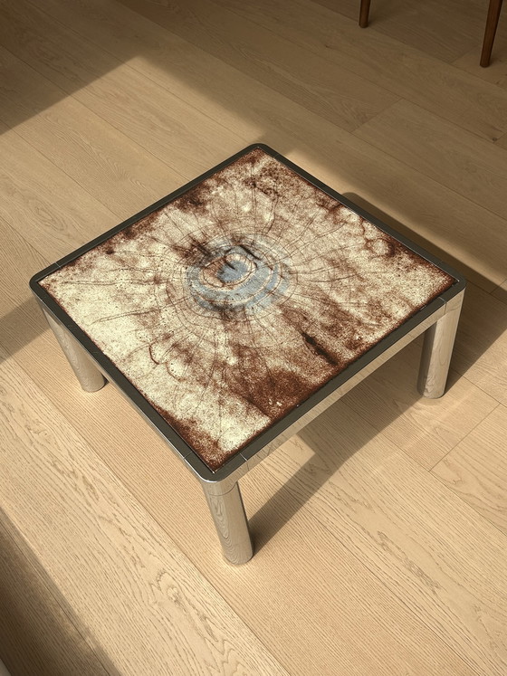 Image 1 of Vintage design coffee table, ceramic top & chrome frame, Brutalist 1960s