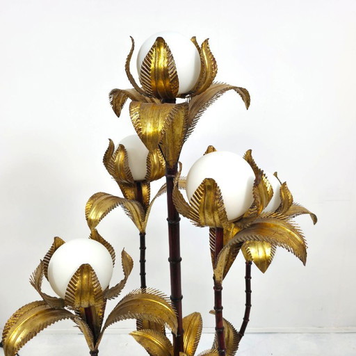 Lámpara Hollywood Regency Florentiner Bamboo Palm Tree Dorada