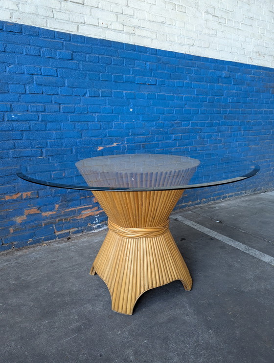 Image 1 of Table de salle à manger vintage McGuire en verre et bambou 1970