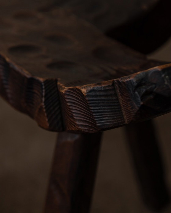 Image 1 of Spanish brutalist tripod chair made of solid wood