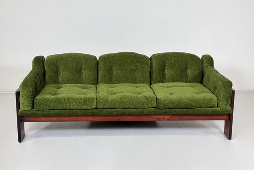 Mid Century Sofa Oriolo van Claudio Salocchi voor Sormani Hout en Groen Stof - Italië 1960S