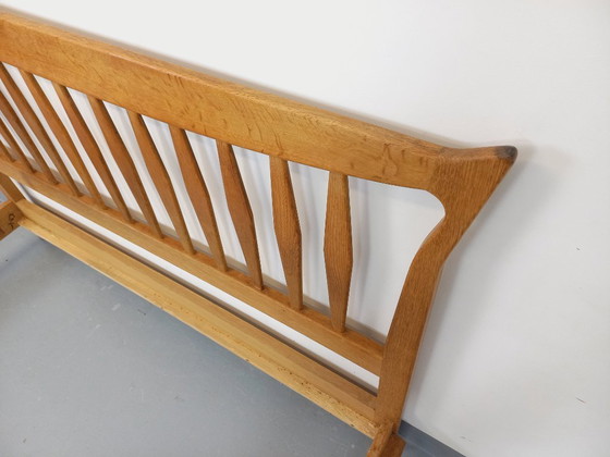 Image 1 of Vintage French double bed by Guillerme et Chambron in solid oak from the 1960s