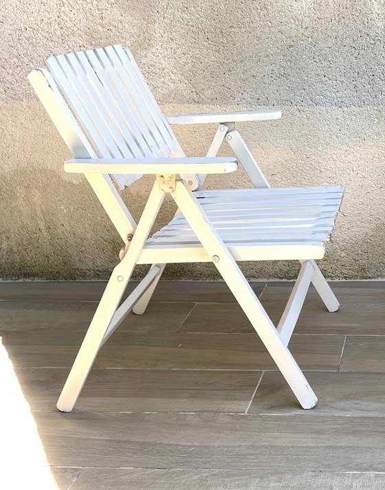 Image 1 of Vintage Wood Folding Garden Armchair by R.Gleizes France