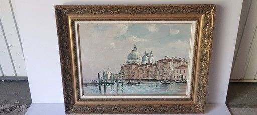 🖼️ Antique painting - View of Venice - Oil painting signed METZ