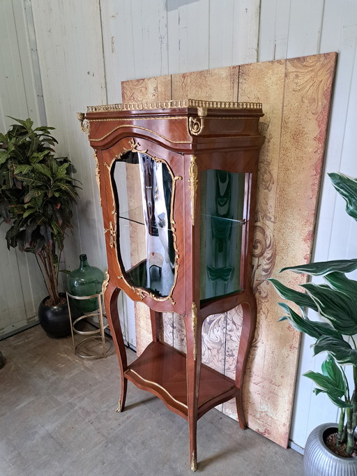 Classic Display case, china cabinet (piece of brass trim missing from raised edge on hood)