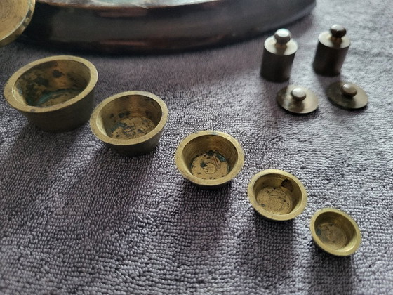 Image 1 of English letter scale with stack weights and a set of cup weights