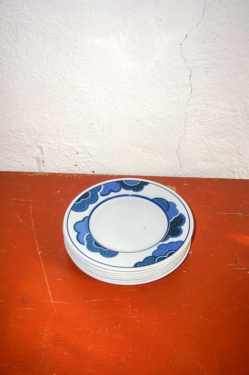 villeroy & boch blue cloud vintage plate set * german vitro porcelain * 1970s kitchen decor * cloud motif dishware * set of 6