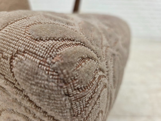 Image 1 of Deense fauteuil uit de jaren 60, bekleed met meubelwol en gemaakt van beukenhout.