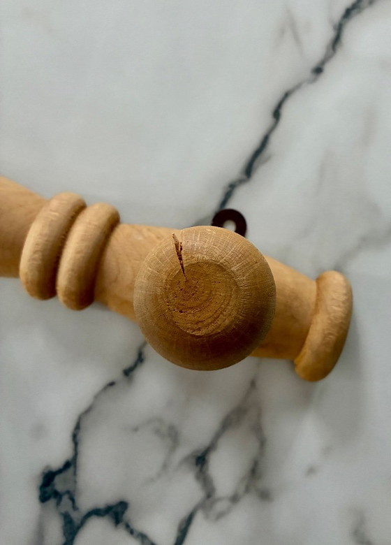 Vintage turned wood wall Coat rack hook, Beige (photo 5 of 7)