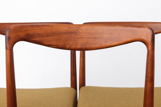 Image 1 of Set 5+1 Vintage Teak Dining Chair Set , 1970s German Lübke Style, Fully Restored Mid Century Chairs (5 Chairs + Stool)