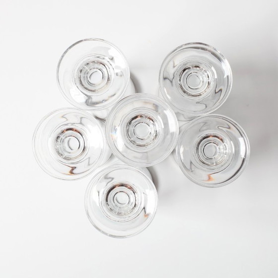 Image 1 of Set van 6 vintage Italiaanse heldere wijnglazen met zilveren rand, mid-century stijl / jaren 1950