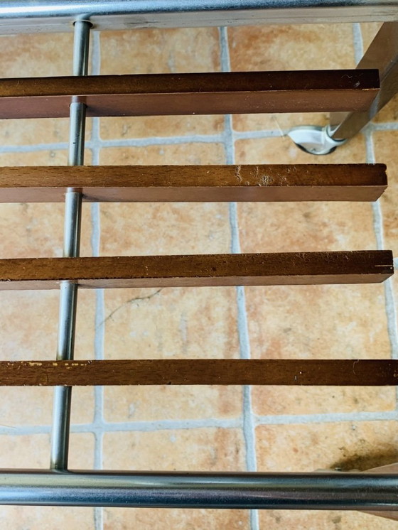 Image 1 of Vintage Glass and Brushed Metal Side Table on Wheels from Zuenelli, 1960s