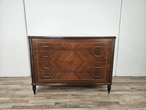 Cómoda de los años 80 en nogal, palisandro y arce.