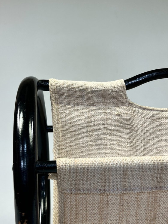 Image 1 of Leggio rotondo vintage / portariviste, rattan nero, anni '70