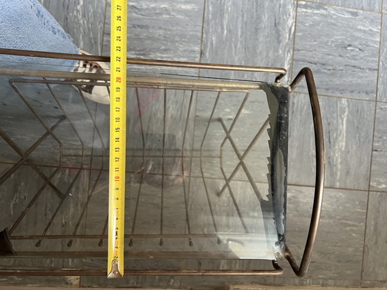 Image 1 of Table d’appoint vintage tablette verte armature métal doré 