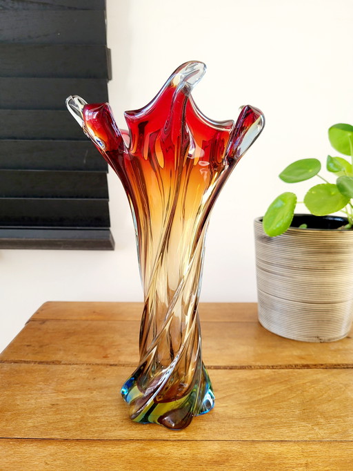 Vase tourné en verre multicolore de Murano, technique Somserso, Italie, années 1970