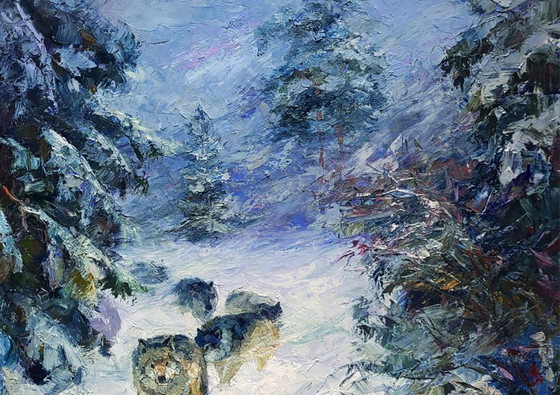 Image 1 of Wolf Pack In The Winter Forest