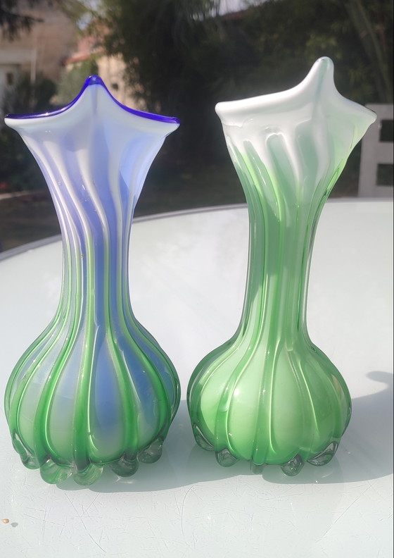 Paar Murano Jack in the Pulpit geblazen glazen Vazen ca.1970 – Murano Glass (photo 4 of 15)