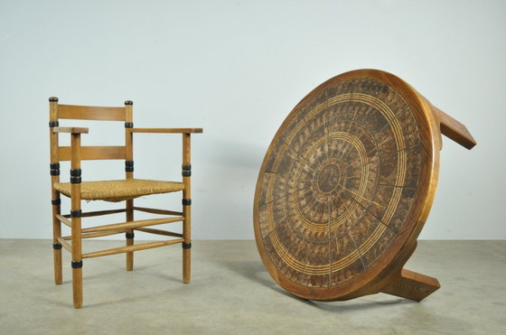 Image 1 of Vintage round wooden coffee table with ceramic tiles by Danish Ebbe Sørensen, 1970s