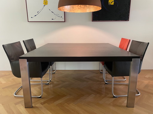 Bert Plantagie Bridge 160x160 dining table stainless steel choco Oak