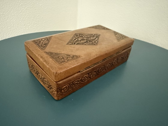 Image 1 of Vintage Florentijns hout met leder sieradendoosje