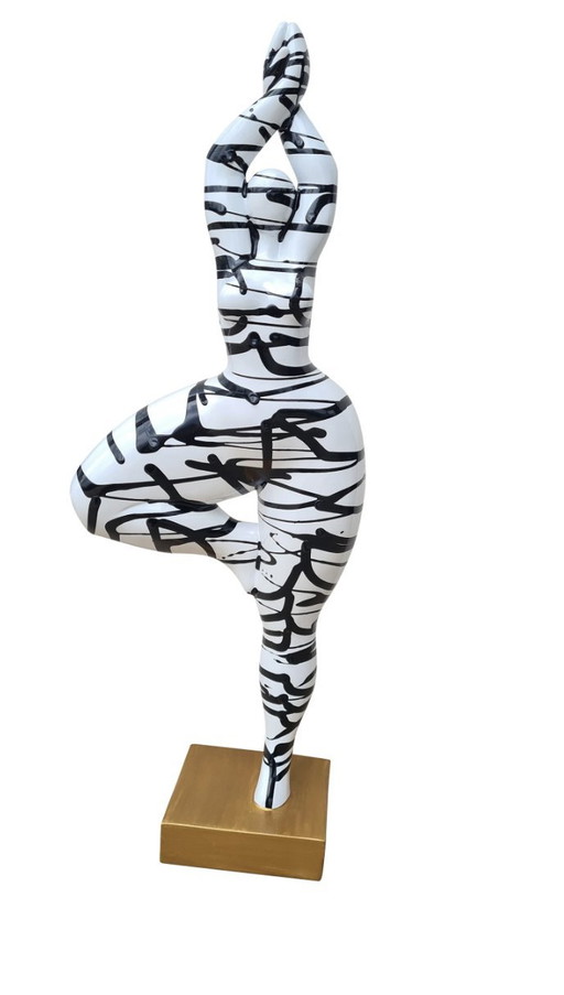 Groot Veelkleurig Rond Vrouwenbeeld "Nana Danseuse", Model "Zebra