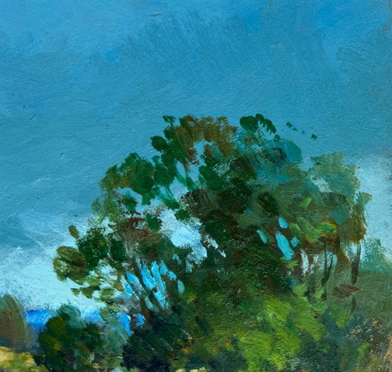 Image 1 of Original Oil Painting Summer Nature Landscape A small flood of the river