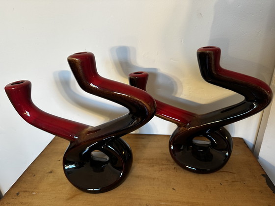 Image 1 of Pair of Ceramidi ceramic candlesticks from the 60s