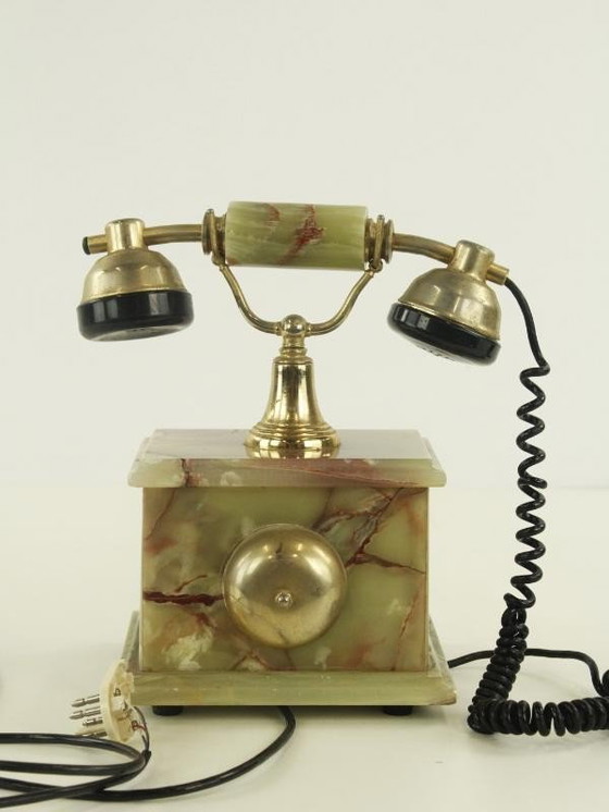 Image 1 of Vintage decoratieve telefoon in onyx en messing – Hollywood Regency stijl