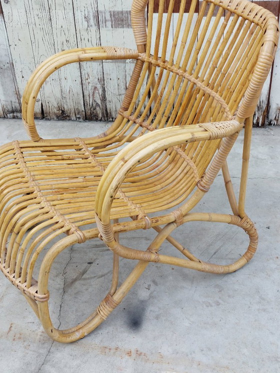 Image 1 of Set of vintage armchair and table in rattan by Rohe Noordwolde, 1960s