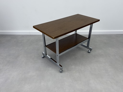 Vintage Trolley / Side Table 60s/70s – serveerwagens, Chrome, Wood (photo 2 of 10)