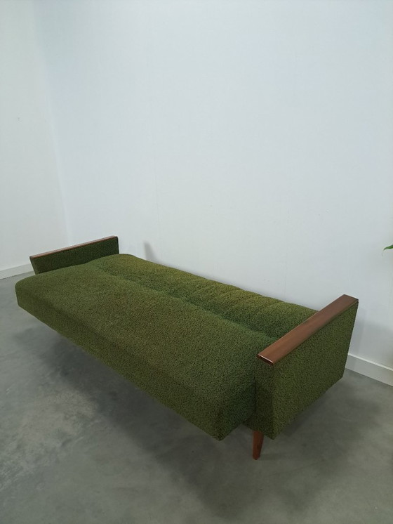 Image 1 of Sofa bed with green fabric and teak