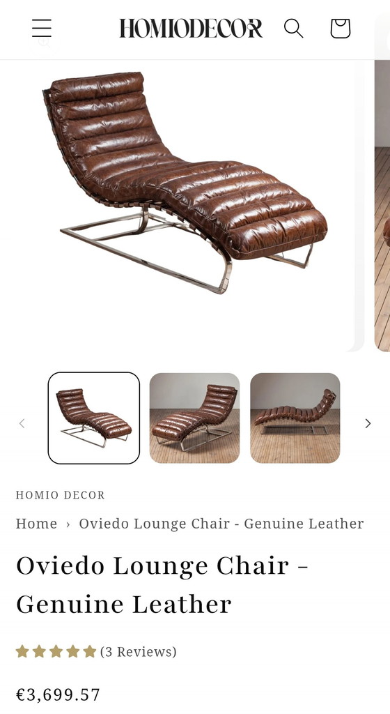 Chaise longue Chair Oviedo, Design Timothy Oulton – Leather, Metal (photo 6 of 8)