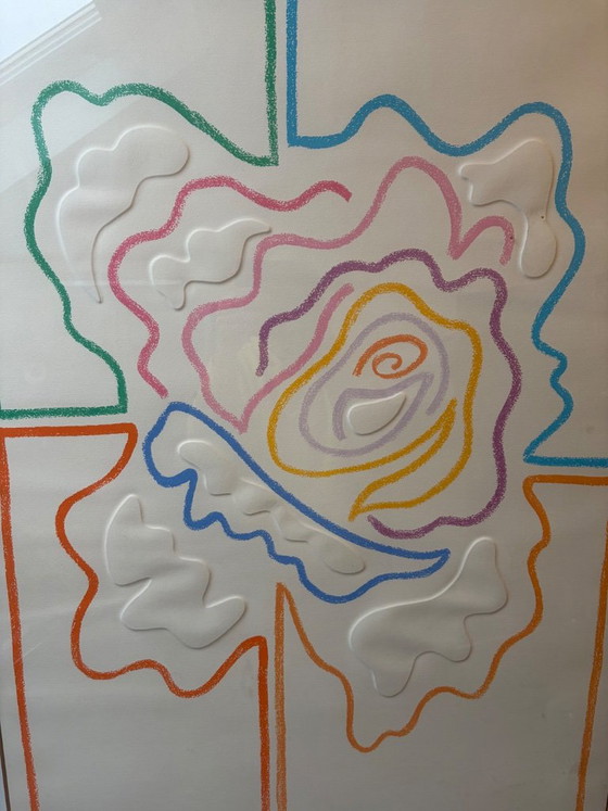 Grabado en relieve abstracto en marco dorado, Láminas artísticas, Papel, Madera, Multicolor (foto 2 de 8)