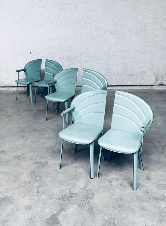 Image 1 of Postmodern Design Leather Dining Chair set by Mario Morbidelli for Naos, Italy 1980's