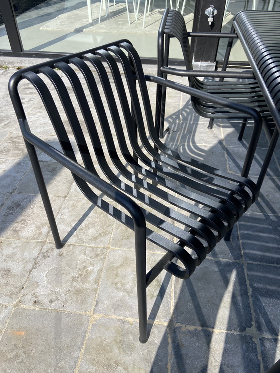 Image 1 of Hay Palissade Black Set table 168 , 2 dining armchairs with cushion and 1 bench