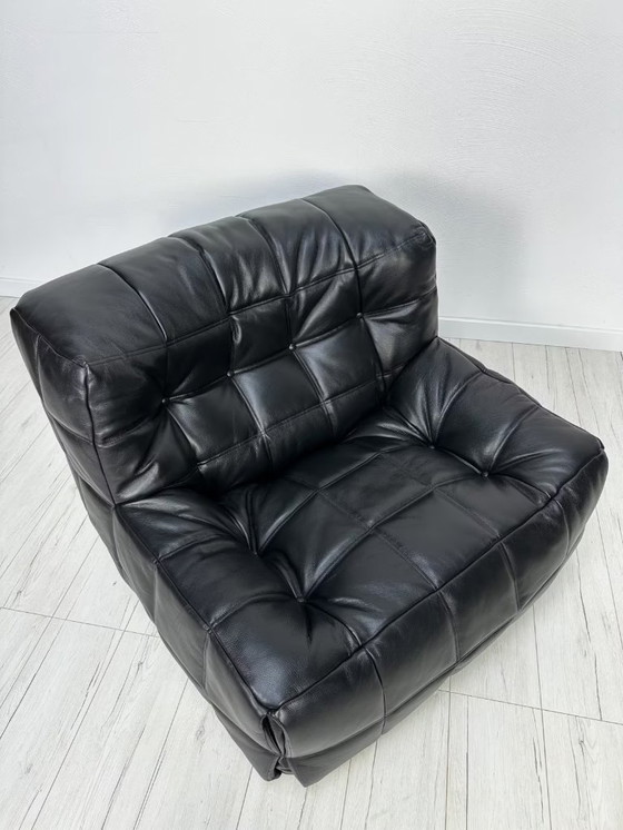 Image 1 of Vintage Leather ‘Kashima’ 1-Seater + Ottoman by Michel Ducaroy for Ligne Roset 80s