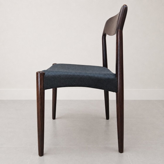 3x Vintage Danish Dyrlund Chairs Rosewood Reupholstered (Scandinavian Design) Mid Century – Dining chairs (photo 4 of 15)