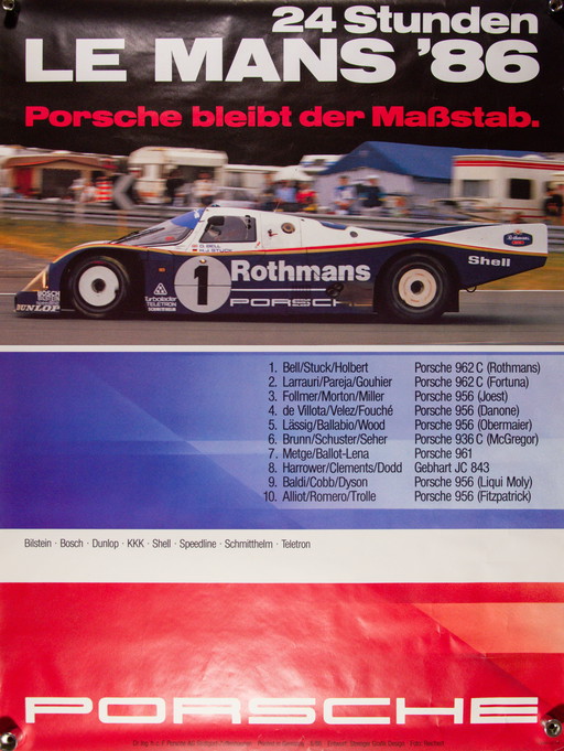 Original Vintage Porsche 962C – Le Mans 1986 Victory Poster Plakat | XL 102 x 76cm