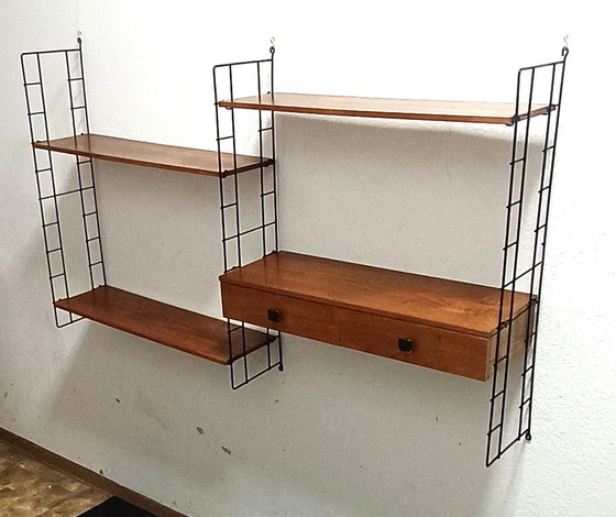 Image 1 of groot vijftiger jaren wandrek met lades en schappen 