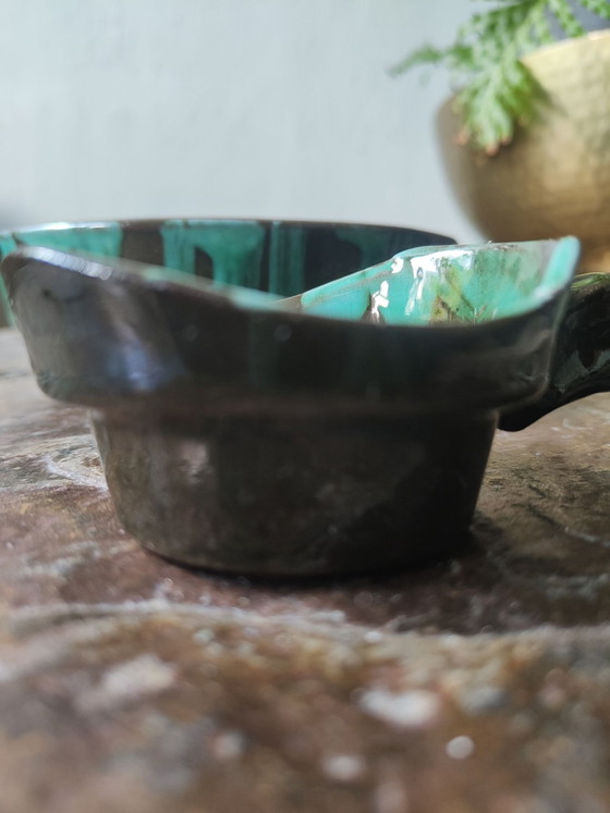 Vintage studio ceramics with turquoise drip glaze, Bowls, Brown (photo 4 of 7)