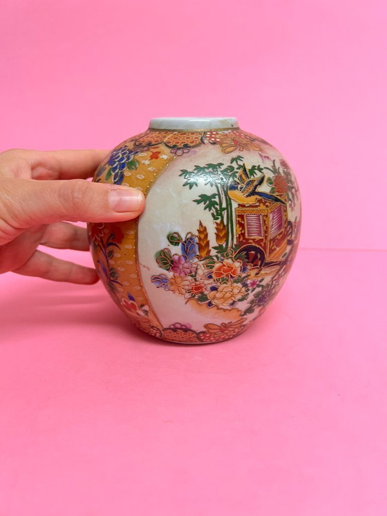 Image 1 of Small vintage Satsuma vase, Japanese chinoiserie flower vase