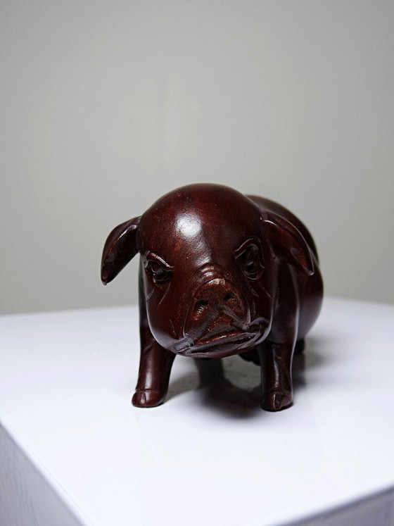 Image 1 of Small pig, sow, carved stained wood, vintage 20th-century Asian craftsmanship